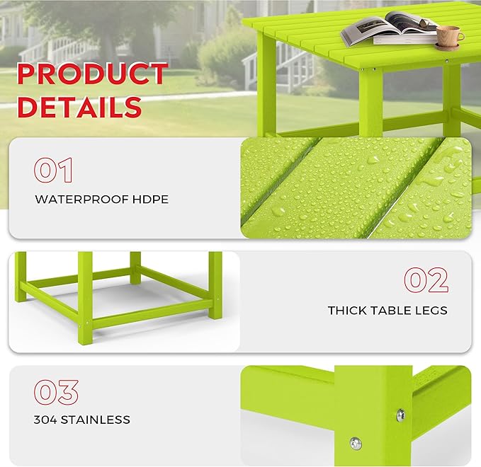 Costaelm Patio Conversation Set, Patio Chairs Set of 5 Balcony Firepit Furniture Outdoor Adirondack Square Table and Chair Backyard Furniture Set for Lawn Porch Pool Garden, Lime