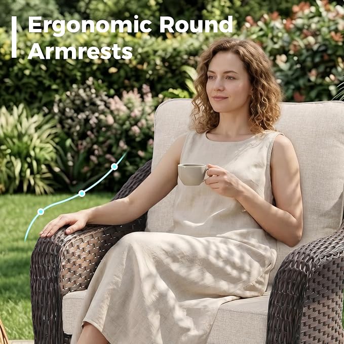 5 Piece Patio Wicker Conversation Set, All-Weather Use Outdoor Wicker Sofa with 2 PE Rattan Ottomans,2 Chair, Ideal for Porch, Backyard, Balcony, Poolside, Beige