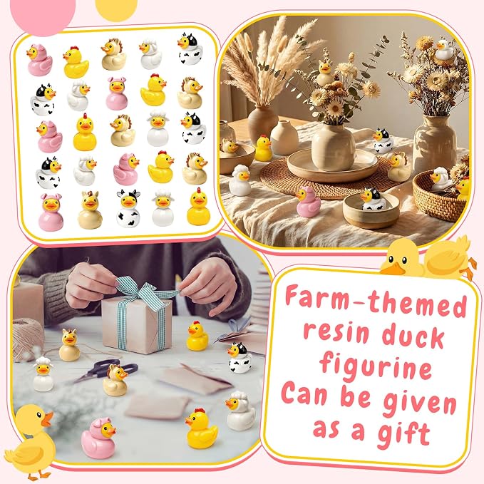 Novabright 100 Pcs Mini Resin Farm Animals Ducks Tiny Resin Animals Ducks Figures Small Animal Statue for DIY Cake Craft Garden Landscape Ornament Potted Decoration Birthday Party Supplies