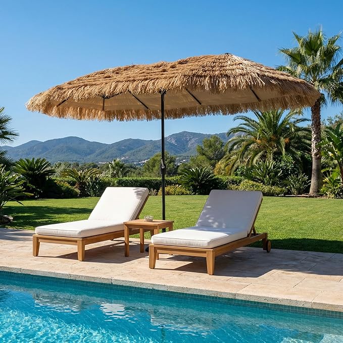 SUNBURY 9/10/13FT 2-Tier Wind-Resistant Tiki Umbrella with 8 Ribs,Extra Wide Hawaiian Patio Shade with UPF50+
