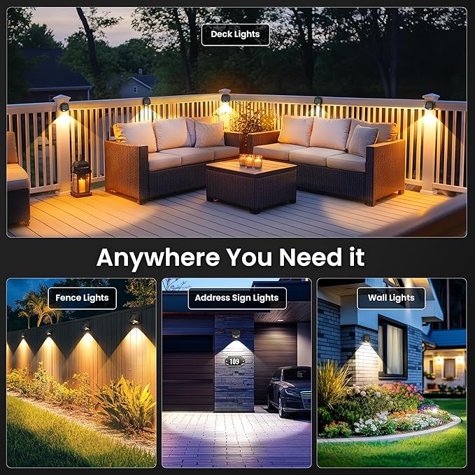 SOLPEX Solar Lights Outdoor Waterproof IP65, Solar Stair Lights Outdoor for Fence, Deck, Step, Dual Color LED 3 Lighting Modes House Wall Light for Porch, Backyard, Fence, Garden Decor-6 Pack