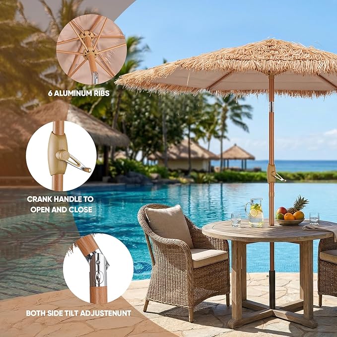 7.5ft Hula Thatched Tiki Umbrella,Hawaiian Style Beach Umbrella
