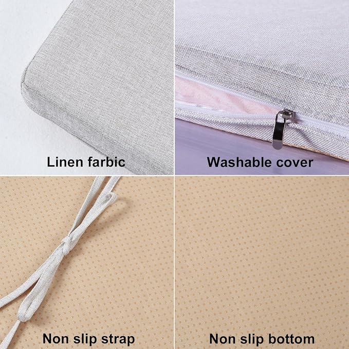 40x12 Inch Piano Bench Cushion w/ Washable Cover for Indoor Furniture,Beige | Non slip high density foam bench seat cushion for kitchen dining room,shoe storage, entry way,window, settee