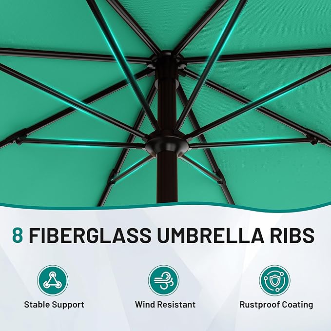 AreShark 10 FT Outdoor Patio Umbrella, Patio Table Umbrella with Push Button Tilt and Crank, Outdoor Patio Umbrellas with 8 Fiberglass Ribs, Patio Umbrellas for Market, Garden, Pool (Aqua Sky)