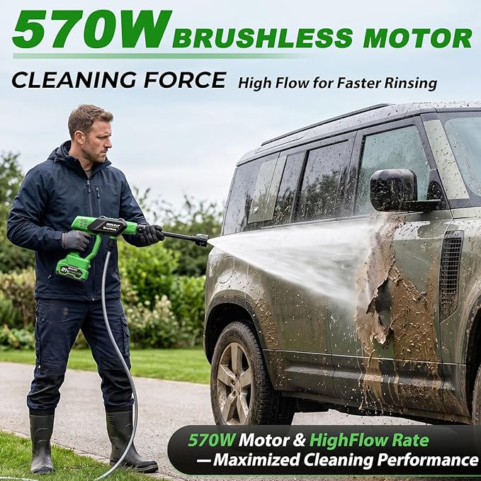 Cordless Portable Cleaning Tool with 2×4000mAh Batteries & Power Display, 6-in-1 Nozzle & 16.4FT Hose – Lightweight Handheld Power Cleaner for Car, Driveway, Garden, Patio, Fence