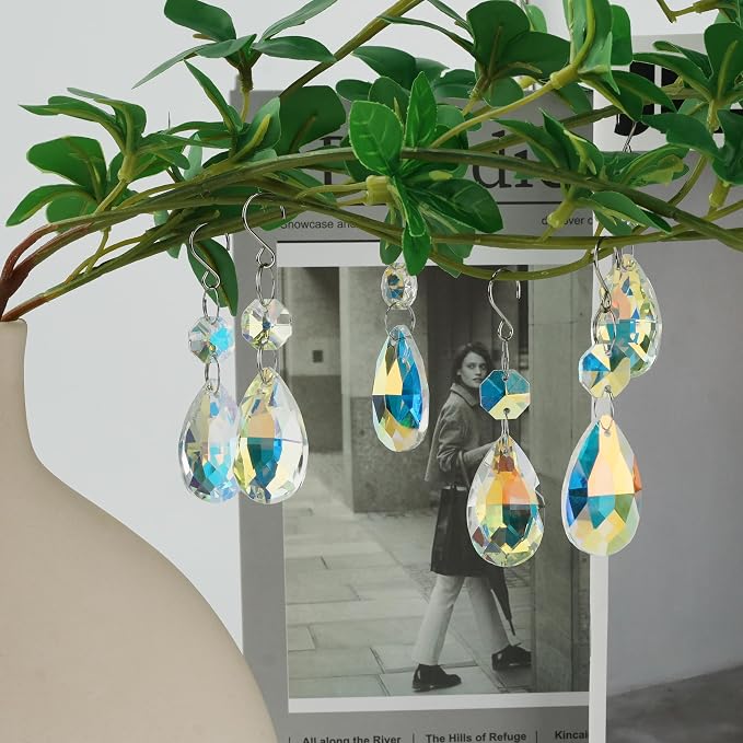 10pcs Crystal Sun Catcher 38mm Clear Teardrops Chandelier Parts Decor | Crystal Sun Catcher, 38mm Hanging Crystal, Chandelier Parts, Prism Pendants with Hook, Crystal Christmas Ornaments Home Decor