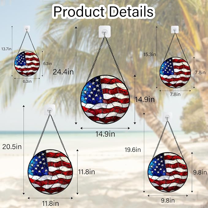 DASTOLL Stained Glass Window Hanging, Blue, White Red National Flag Pattern Sun Catchers Diamond Glass Panel Window Hangings Decor for Birthday Gifts for Women, Men, and Mom 14.9x14.9IN