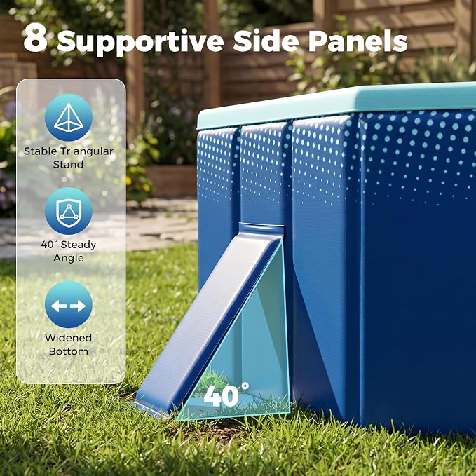 Goplus Foldable Non-Inflatable Swimming Pool, Portable Rectangle Around Ground Pool with 24 Hard Shell, Drain Hose, Outdoor Collapsible Kiddie Pool for Backyard Garden (Navy+Green,88x50 in)
