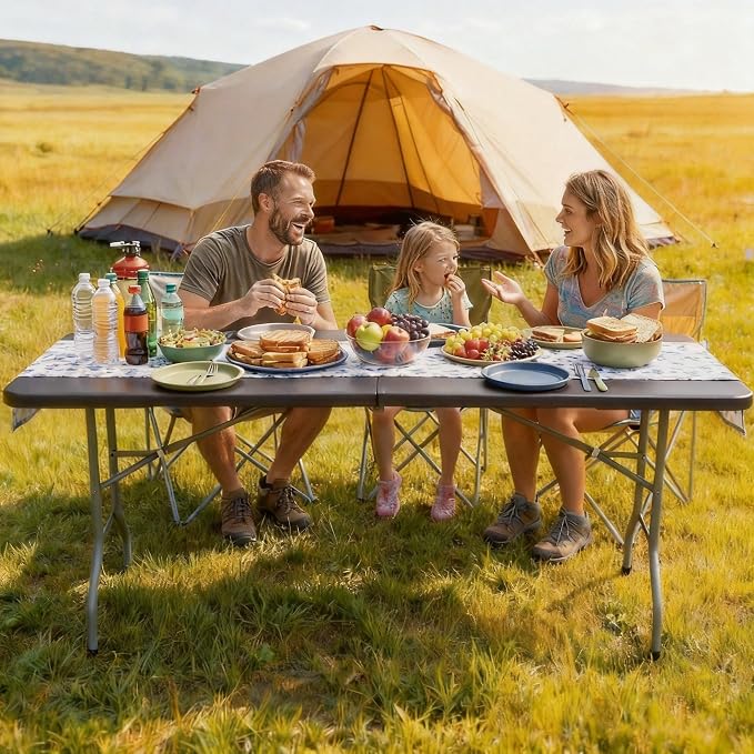 DWVO 6FT Folding Table, Heavy Duty Folding Tables with Carrying Handle, HDPE Fold up Table for Outdoor Camping Picnic Parties, Indoor Events, Black