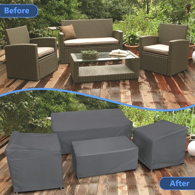 STARTWO Patio Furniture Covers 4 Piece Set, Heavy Duty Waterproof Outdoor Furniture Cover for Rattan Wicker Conversation Set,Grey,Large