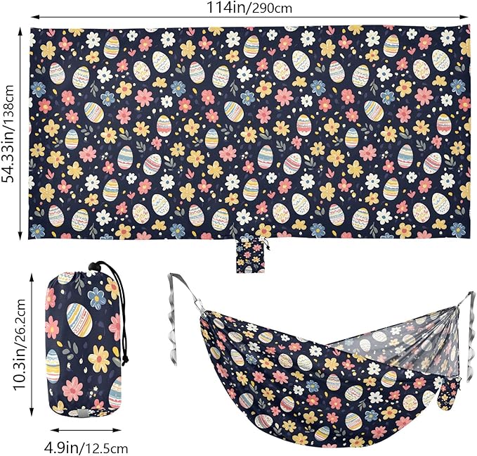 Camping Hammock Outdoor Hammocks for Outside Egg Flower Beach Trees Portable Lightweight with Pockets Tree Straps Indoor