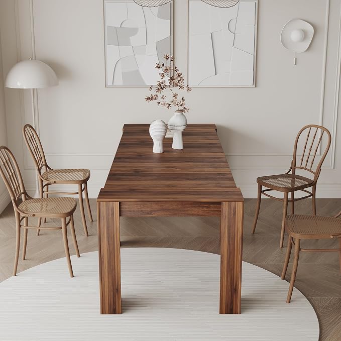 20.08" - 118.50" Extendable Dining Room Table, Modern Extra Long Folding Dining Tables, Outdoor Patio Furniture Set for 2-10 People, Adjustable Kitchen Dinner Table, Walnut