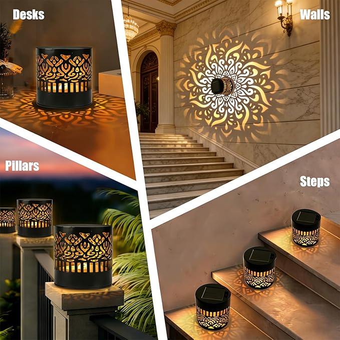 Decorative Solar Mandala Lights | Metal Solar Powered Outdoor Wall & Step Lighting | Waterproof Garden/Patio/Fence Lights with Auto On/Off | Mandala Pattern Backyard Decor for Deck,Post,Yard (2)