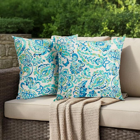 BUPPLEE Outdoor Throw Pillows Waterproof 16×16 Inch with Insert, Decorative Toss Pillows Set of 2, Rain-Proof, Fade Resistant for Patio Furniture, Sofa, Couch, Garden