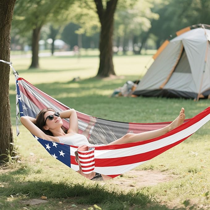 USA Flag Custom Camping Hammocks with Tree Straps Backyard Hammock for Outside Patio Backyard Poolside