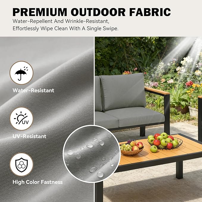 HOMREST Aluminum Patio Furniture Set, 7 Seat Oversized Outdoor Sectional with Washable Thick Cushions, Patio Conversation Set with Special Wide Armrest and Deep Seat, Gray