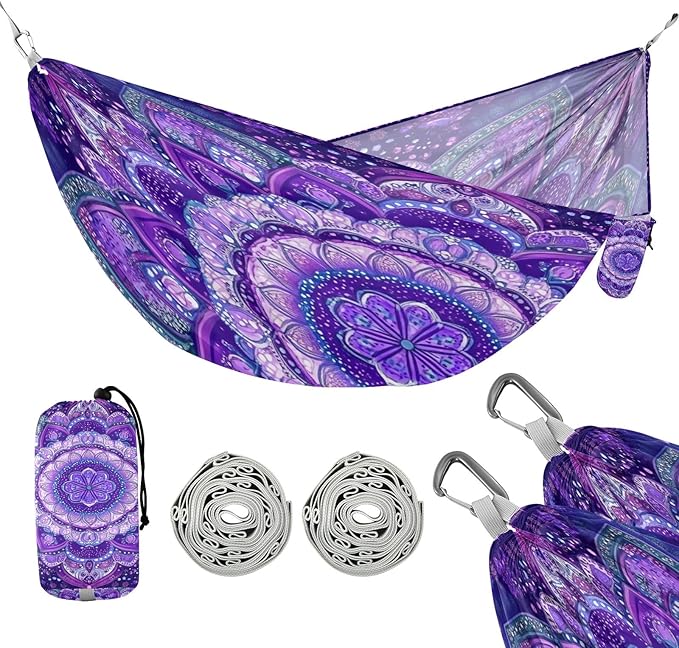 Portable Single Hammock Purple Mandala Floral Pattern Garden Yard Outdoor Hammocks