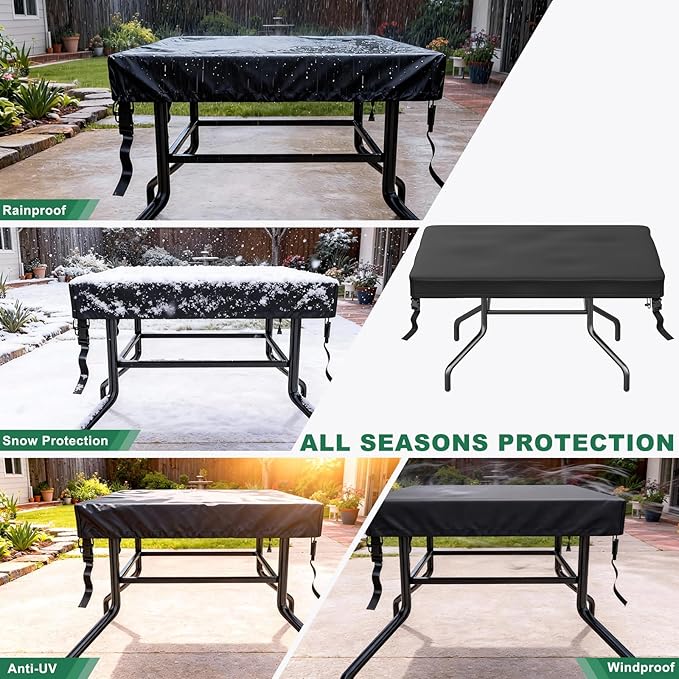 M METERXITY Square Patio Table Cover, 48"L x 48"W x 4"H Rectangular Table Cover for Outdoor Furniture, All-Weather/Waterproof/UV-Resistant, Patio Furniture Protector [Black]
