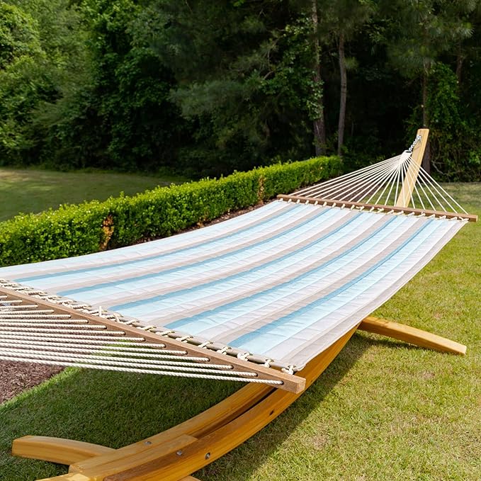 Nags Head Hammocks Gateway Mist Sunbrella Quilted Hammock – 13 ft. x 55 in., 450 lb Capacity, Cumaru Spreader Bar, Galvanized Hardware, Handcrafted in The Carolinas