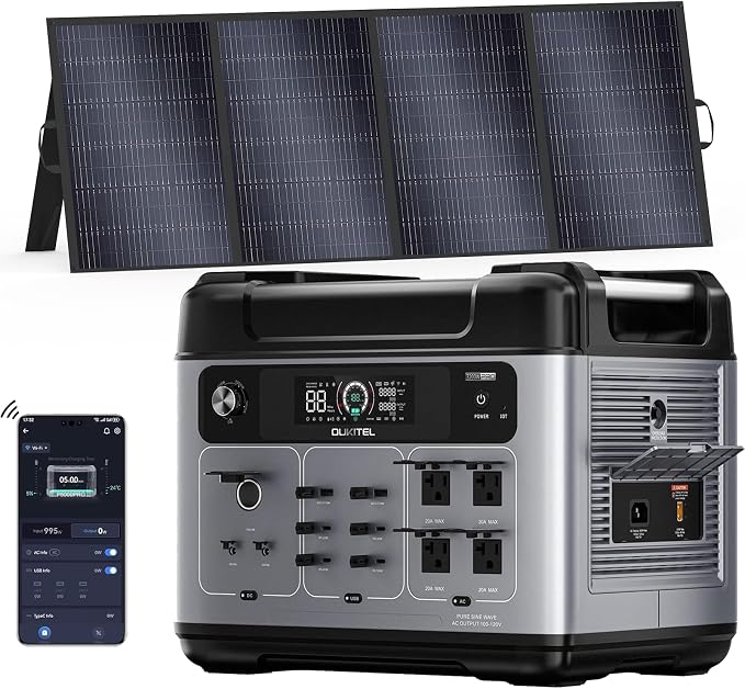 OUKITEL P2001 Pro 3200W Power Station with 400W Solar Panel, 2048Wh Solar Generator with 4x6400W Peak AC Outlets, 1.5H Full Charging, APP Control LiFePO4 Battery for Camping RV HomeB ackup