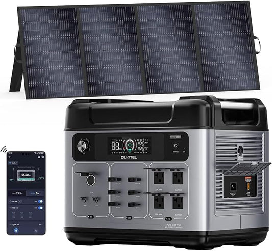 OUKITEL P2001 Pro 3200W Power Station with 400W Solar Panel, 2048Wh Solar Generator with 4x6400W Peak AC Outlets, 1.5H Full Charging, APP Control LiFePO4 Battery for Camping RV HomeB ackup