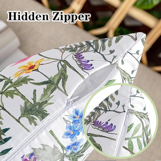 Merrycolor Waterproof Outdoor Flower Pillow Covers Spring Decorations for Home Spring Summer Throw Pillow Covers18×18 Pack of 2 Farmhouse Cushion Covers for Tent Porch Swing Patio Garden Couch Sofa