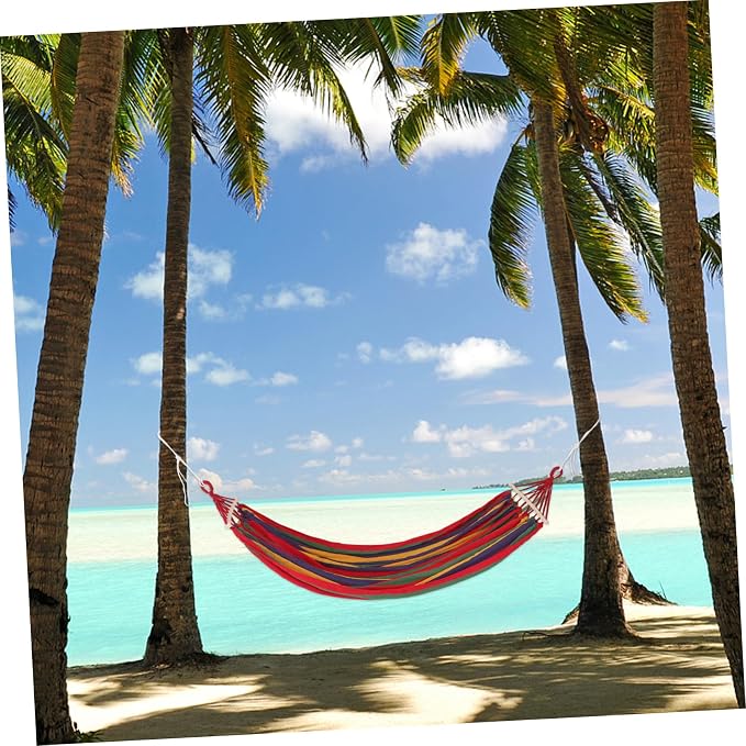 Outdoor Camping Hammock Extra Large Striped Canvas with Anti-tip Duckbill Buckle Portable Lightweight Load Capacity for Travel Beach Garden Backyard Relaxation