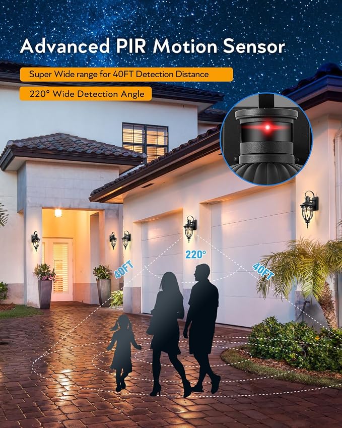 VIANIS Motion Sensor Outdoor Lights, Dusk to Dawn Outdoor Motion Sensor Light, 2 Pack Exterior Lighting Fixtures with Seed Glass,Black Outside Lights for House, Garage, Front Porch, Anti-Rust