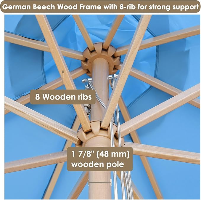Yescom 13ft Coastal Solid Beech Wood Umbrella Pulley Lift Commercial Base with Wheel Included for Beach Club Seaside Restaurant Terrace Resort Poolside