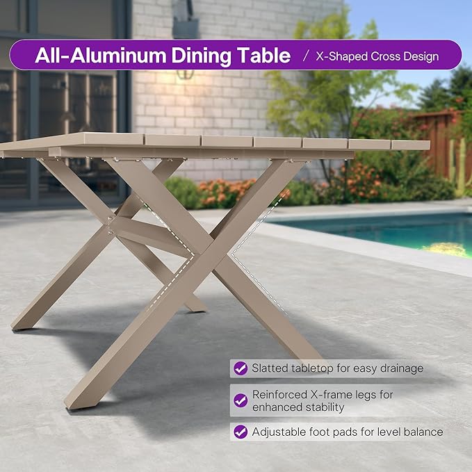 PURPLE LEAF 16 Pieces Outdoor Dining Set All Weather Wicker Patio Dining Set with Rectangular Aluminum Table and Modern Armrest Dining Chairs for Garden Deck Backyard Kitchen, Champagne