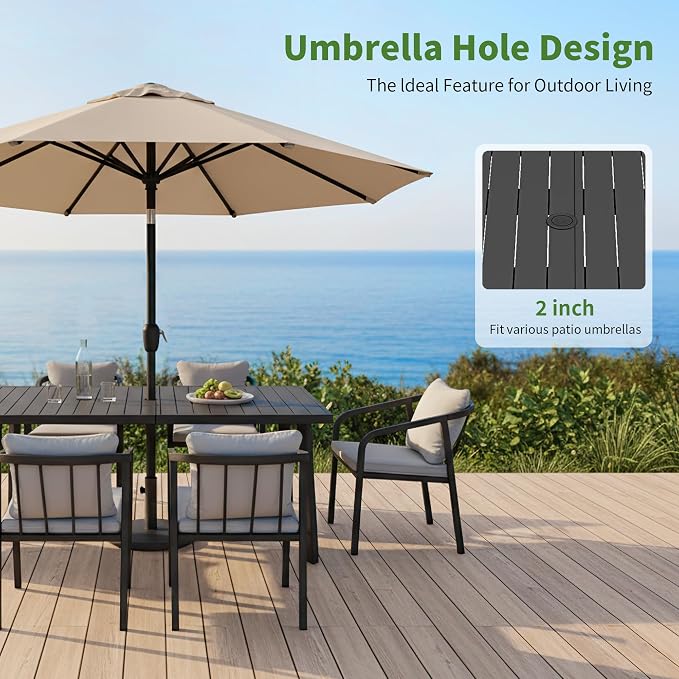 Outdoor Dining Set,7-Piece Patio Dining Table Set for 6 with Rectangular Table & 6 Thick Cushion Sofa Chair, Aluminum All-Weather Patio Furniture Set for Backyard, Garden and Poolside (Black)