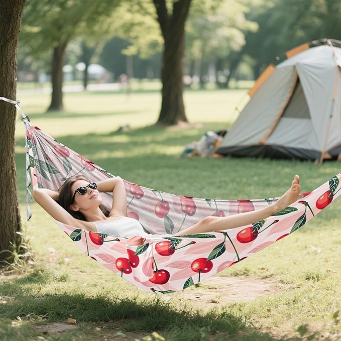 Camping Hammock Outdoor Hammocks for Outside Cherry Pink Beach Trees Portable Lightweight with Pockets Tree Straps Indoor Small