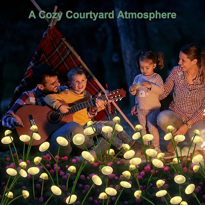 SyouHome 4 Pack Solar Garden Lights Outdoor, 8 Modes Warm White 32 LEDs Swaying Mushroom Lights for Outside Decor, Jellyfish Ambiance, IP65 Waterproof Outdoor for Garden, Pathway, Gifts for Mother