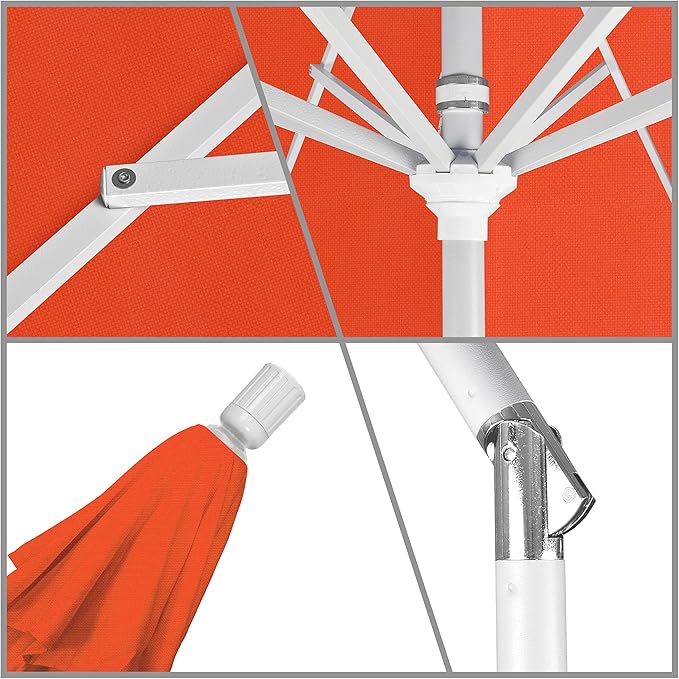 California Umbrella 11Ft Premium Patio Umbrella, Hand-Crank, Tilt-Collar, White Frame, Solution Dyed Sunset Fabric