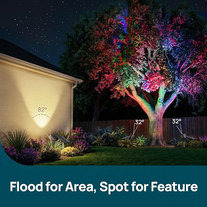 Linkind Smart Solar Lights Outdoor Waterproof SL6C, Dual-Ring Solar & USB Charging Solar Spotlights Outdoor Waterproof IP66, Color Changing Spot Light for Yard, Tree, Landscape, House, 4 Pack