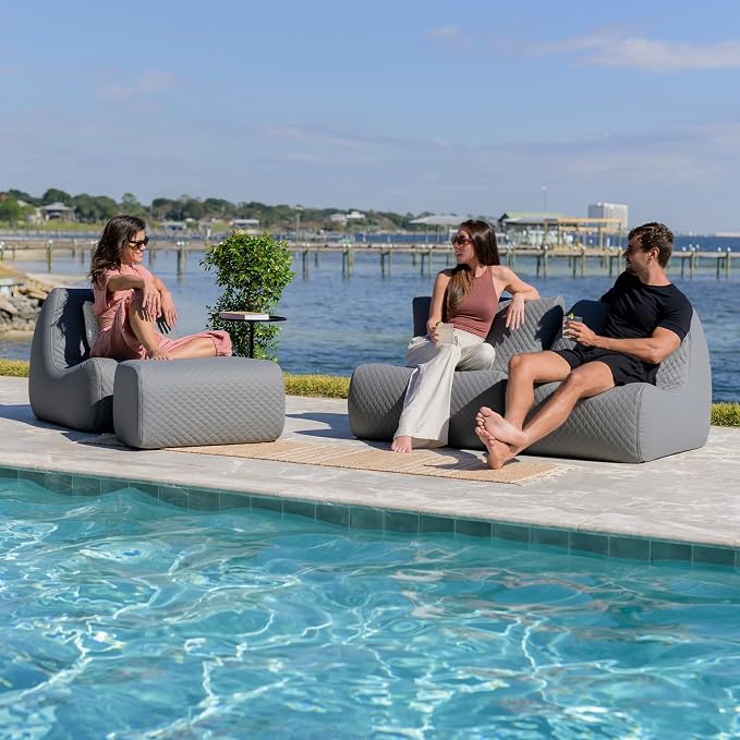 Big Joe Solvana Outdoor Sectional, 4 Piece Patio Furniture Set, Weather-Resistant Cool Touch Silicone Stitched Leather Sofa, Moonlit Gray