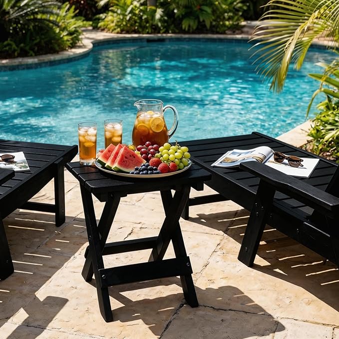 Folding Outdoor Side Table,Small HDPE Patio Table,All-Weather Compact Portable End Table for Patio,Porch,Pool,Black,11.8" D x 15.7" W x 15.7" H