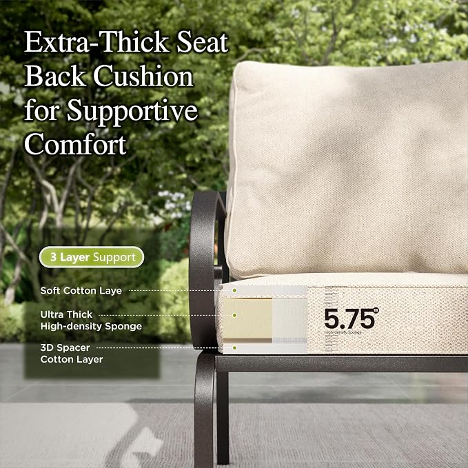 Sophia & William Patio Conversation Set for 7, a Loveseat, 3-Seater Sofa, 2 Swivel Chairs and a Coffee Table, Metal Outdoor Furniture Set with 5.75" Extra Thick Cushions, Beige