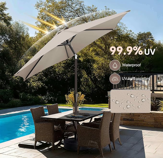 7.5FT Outdoor Patio Umbrella - Table Umbrella Waterproof UV Protection, Sombrillas de Patio with Push Button Tilt, Sun Umbrella for Pool, Porch, Garden, Deck, Backyard (Taupe)