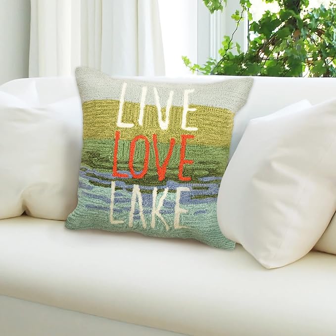Liora Manne Lush Decor FRONTPORCH Indoor/Outdoor Handmade Pillow - Transitional Graphic Casual Nature Accent (Live Love Lake Water) (18" x 18")