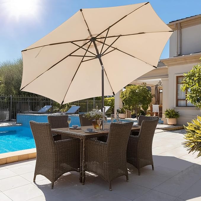10ft Outdoor Patio Umbrella - Table Umbrella Waterproof UV Protection, Sombrillas de Patio with Push Button Tilt, Sun Umbrella for Pool, Porch, Garden, Deck, Backyard (Beige)