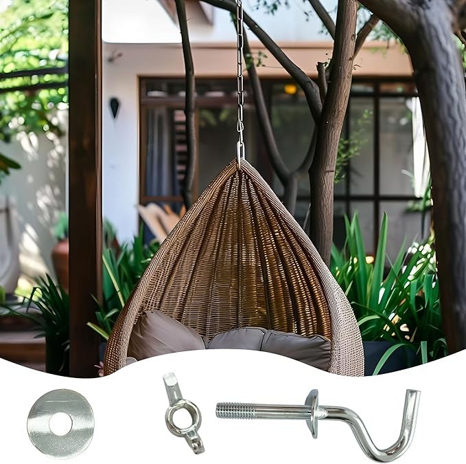 2PCS Heavy Duty Metal Hammock Hooks, Silver Zinc Plating Replacement Hardware for 3/8 Inch Holes, Fits 1-1/4 to 2 Inch Stand Posts, Indoor Outdoor Accessories
