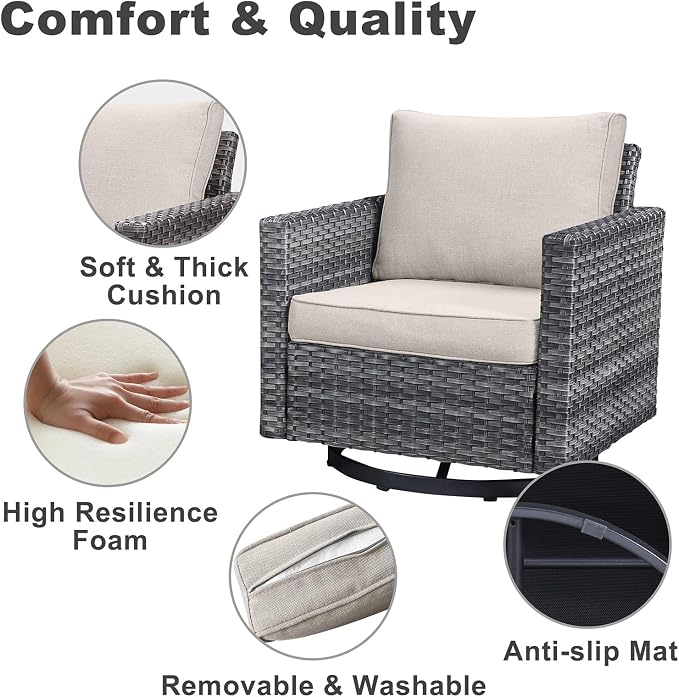 Belord 6 Piece Outdoor Furniture Patio Wicker Sofa Set, Oversize Outdoor Swivel Rocker Chairs with Rattan Ottomans, Conversation Sets Patio Furniture Come with Removable Washable Cushion