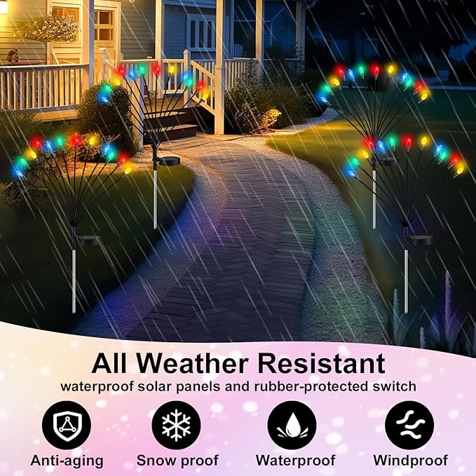 Rossesay 4 Pcs St Patricks Day Outdoor Decorations Solar Lights Waterproof Green 48 LED Swaying Pathway Firefly Stake Lights for Outside Yard Garden Lawn Decorations(Multicolor,Pine Cone)