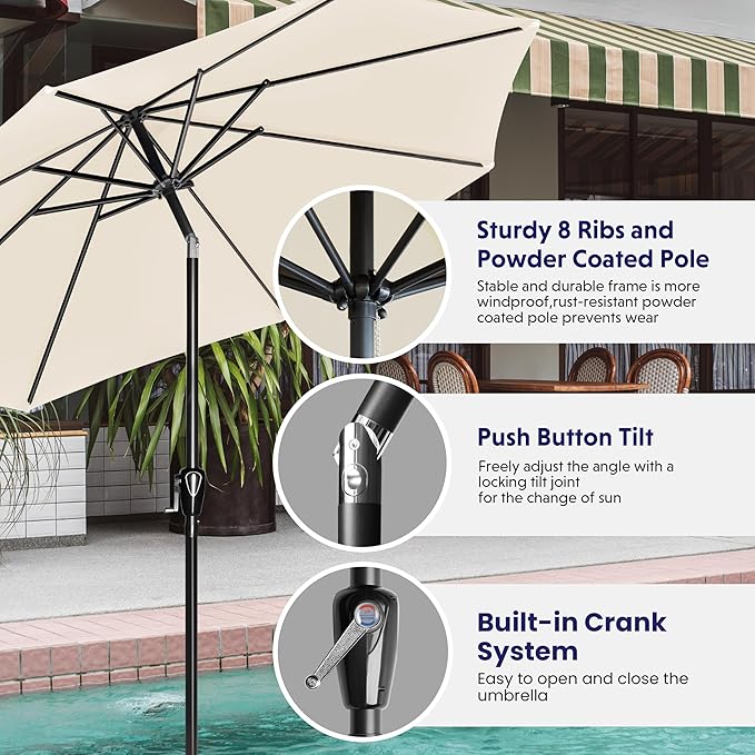 iPower 9ft Patio Umbrella Outdoor Table Umbrellas with 8 Sturdy Ribs, Push Button Tilt and Crank for Yard, Pool and Garden