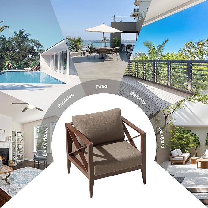 MBY Outdoor Aluminum Patio Furniture Set, 2-Seats Patio Conversation Sofa Set with 1 Coffee Table, All Weather for Pool, Balcony, Garden-Brown