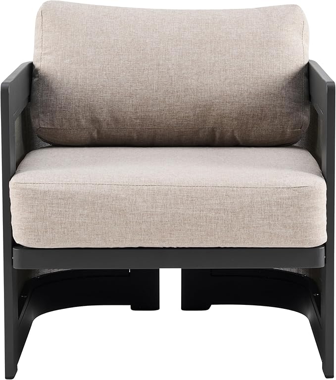 Christopher Knight Home Norhill Patio Sofa Set, 3 Pieces Outdoor Seating Set, Aluminum Patio Furniture Set with Two Club Chairs and Loveseat, Conversation Set for Patio Garden Poolside, Beige + Black