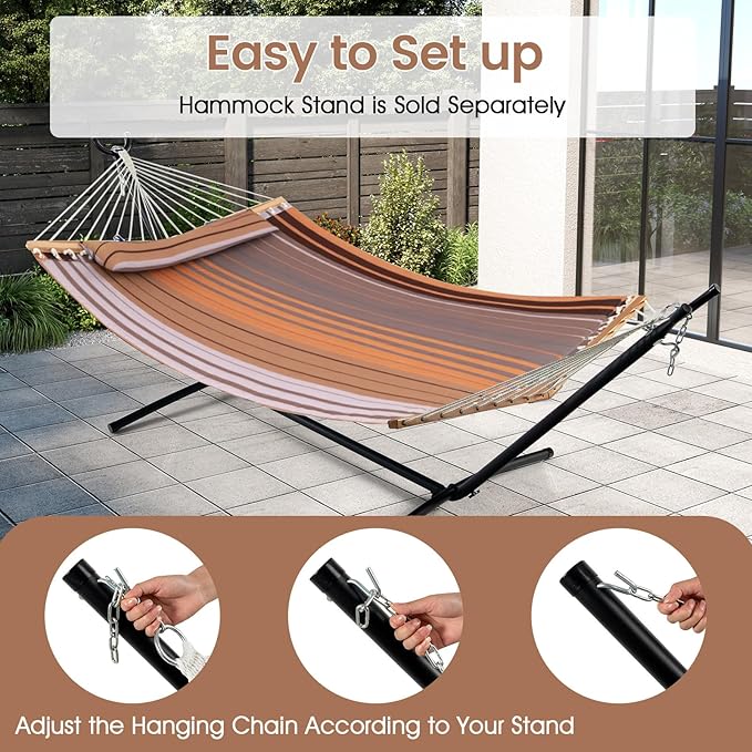 Giantex Hammock Swing Camping Hammock for Stand with Spreader Bar, Detachable Pillow, Hand Woven Cotton Ropes, Outdoor Hammocks for Patio, Backyard, Poolside(Hammock Without Stand) (Coffee)