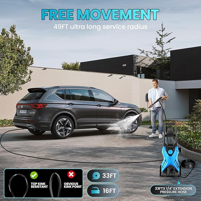 Electric Pressure Washer 5000 PSI Adjustable Pressure, Power Washer Electric Powered with 33ft Pressure Hose, 4 Nozzles and 500ml Foam Cannon, Powerwashers for Home, Blue