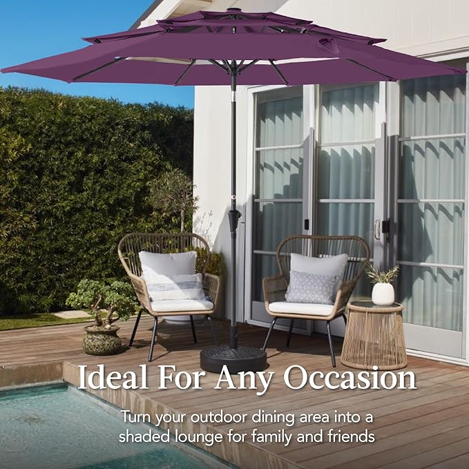Best Choice Products 10ft 3-Tier Market Patio Umbrella, Outdoor Sun Shade with Tilt, Crank Lift, 8 Ribs for Backyard, Deck, Poolside